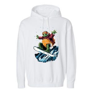 Funny Gift Turtle On A Snowboard Snowboarding Garment-Dyed Fleece Hoodie