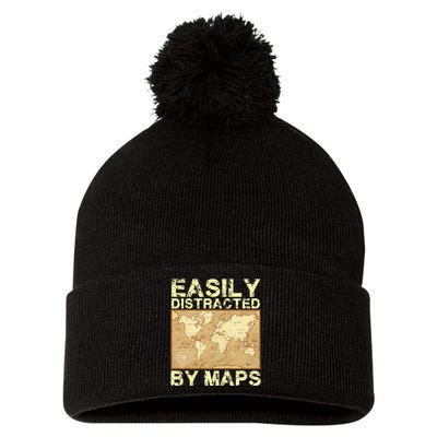 Funny Geography Teacher Easily Distracted By Maps Pom Pom 12in Knit Beanie