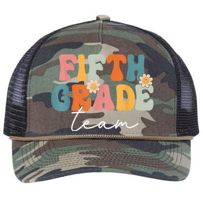 Fifth Grade Team Retro Groovy Back To School 5th Grade Retro Rope Trucker Hat Cap