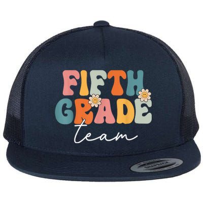 Fifth Grade Team Retro Groovy Back To School 5th Grade Flat Bill Trucker Hat