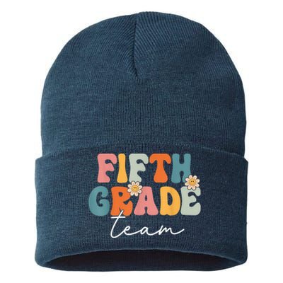 Fifth Grade Team Retro Groovy Back To School 5th Grade Sustainable Knit Beanie