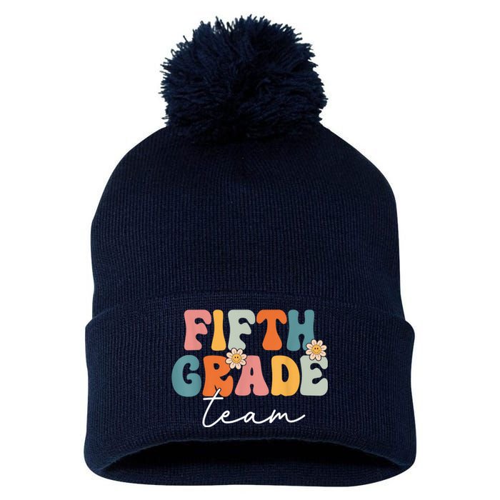 Fifth Grade Team Retro Groovy Back To School 5th Grade Pom Pom 12in Knit Beanie