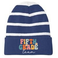 Fifth Grade Team Retro Groovy Back To School 5th Grade Striped Beanie with Solid Band