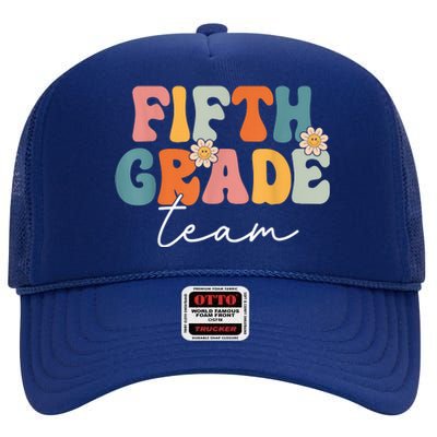 Fifth Grade Team Retro Groovy Back To School 5th Grade High Crown Mesh Back Trucker Hat