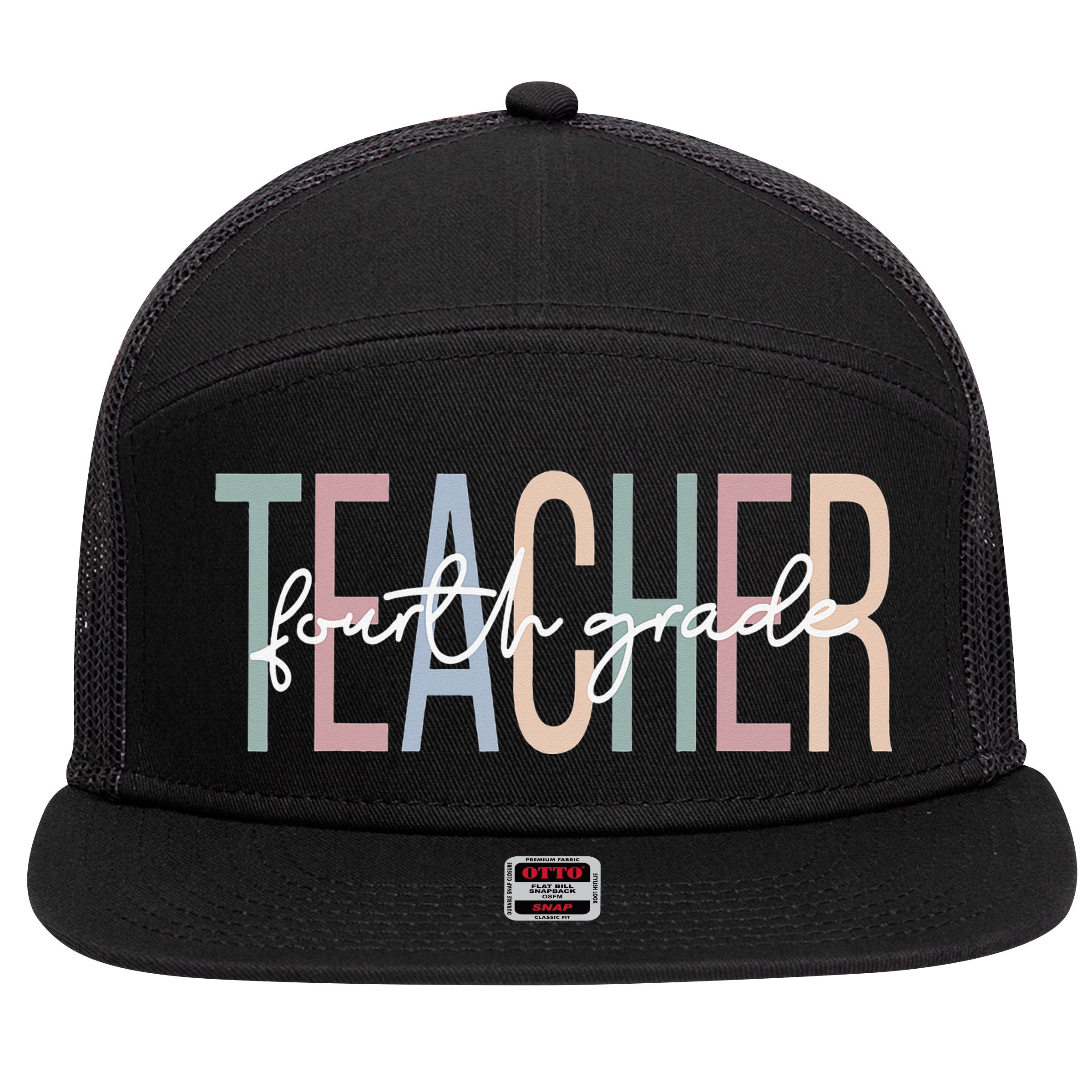 Fourth Grade Teacher Boho 4th Grade Teacher 7 Panel Mesh Trucker Snapback Hat