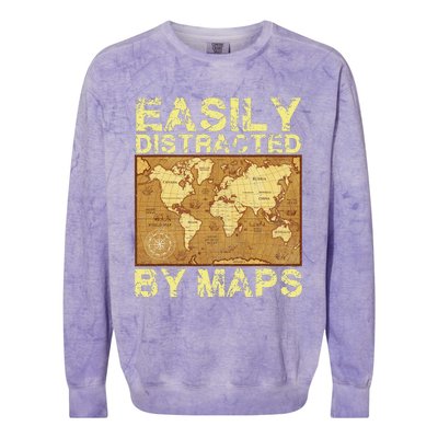 Funny Geography Teacher Easily Distracted By Maps Colorblast Crewneck Sweatshirt