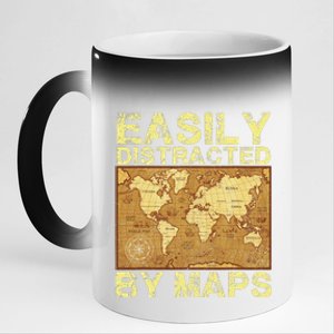 Funny Geography Teacher Easily Distracted By Maps 11oz Black Color Changing Mug