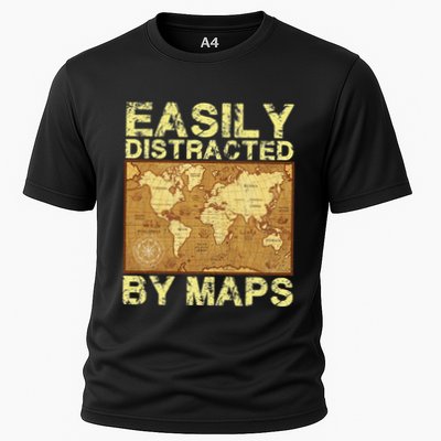 Funny Geography Teacher Easily Distracted By Maps Performance Shirt