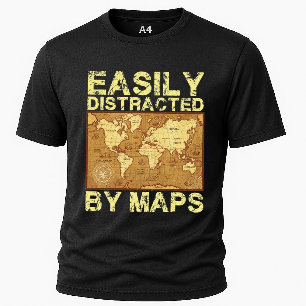 Funny Geography Teacher Easily Distracted By Maps Performance Shirt