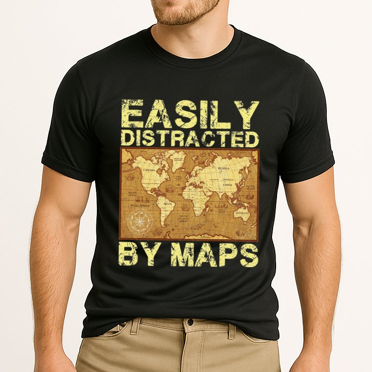 Funny Geography Teacher Easily Distracted By Maps Performance Shirt