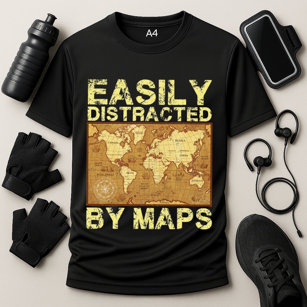 Funny Geography Teacher Easily Distracted By Maps Performance Shirt