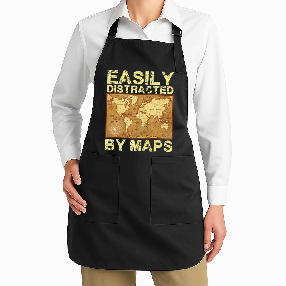 Funny Geography Teacher Easily Distracted By Maps Apron