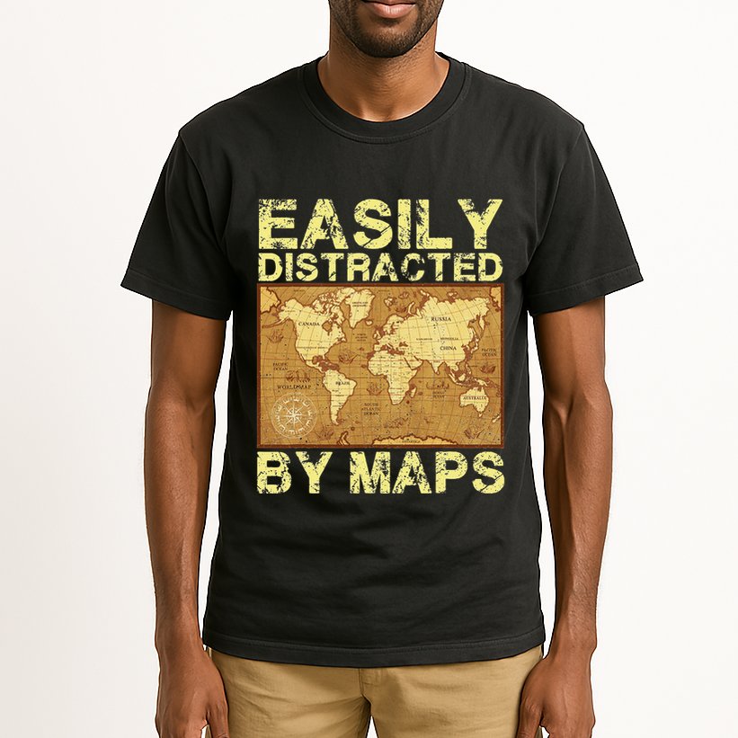 Funny Geography Teacher Easily Distracted By Maps Tall T-Shirt