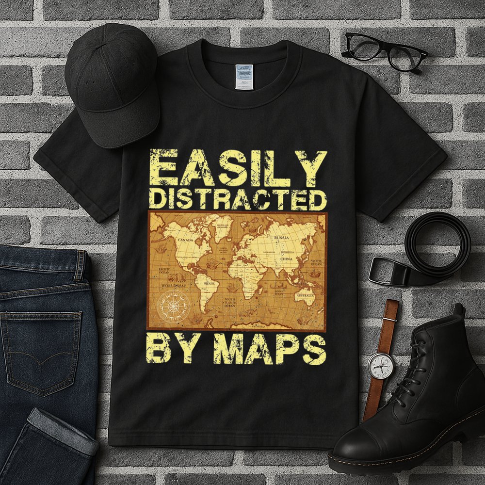 Funny Geography Teacher Easily Distracted By Maps Tall T-Shirt