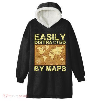 Funny Geography Teacher Easily Distracted By Maps Hooded Wearable Blanket