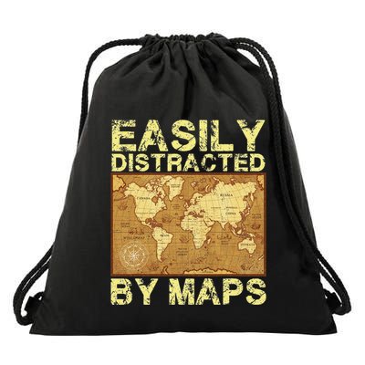 Funny Geography Teacher Easily Distracted By Maps Drawstring Bag
