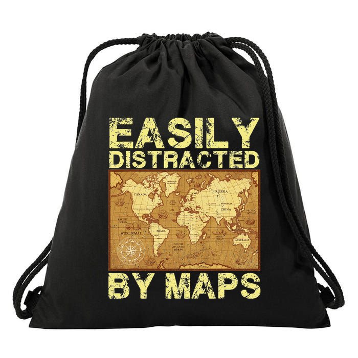 Funny Geography Teacher Easily Distracted By Maps Drawstring Bag