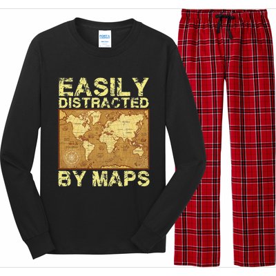 Funny Geography Teacher Easily Distracted By Maps Long Sleeve Pajama Set