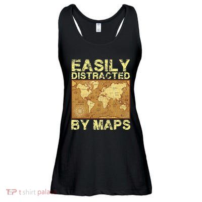 Funny Geography Teacher Easily Distracted By Maps Ladies Essential Flowy Tank