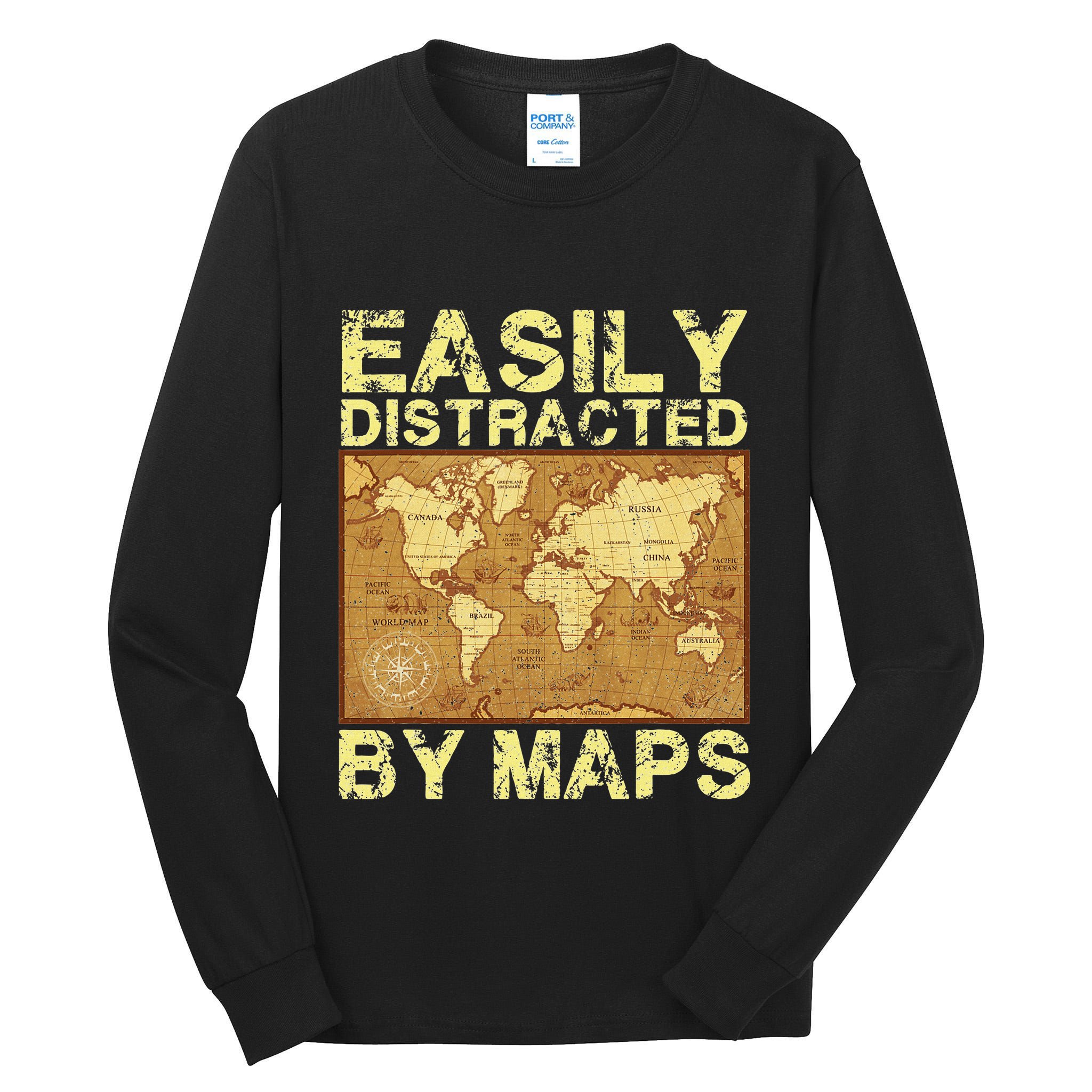 Funny Geography Teacher Easily Distracted By Maps Tall Long Sleeve T-Shirt