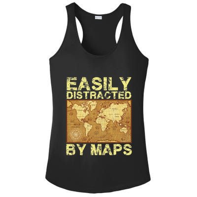 Funny Geography Teacher Easily Distracted By Maps Ladies PosiCharge Competitor Racerback Tank