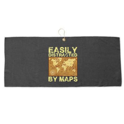Funny Geography Teacher Easily Distracted By Maps Large Microfiber Waffle Golf Towel