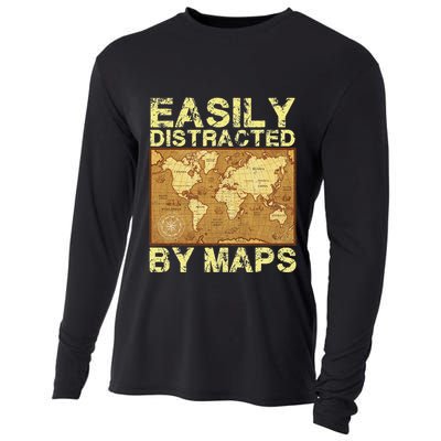 Funny Geography Teacher Easily Distracted By Maps Cooling Performance Long Sleeve Crew