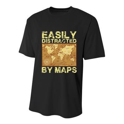 Funny Geography Teacher Easily Distracted By Maps Youth Performance Sprint T-Shirt