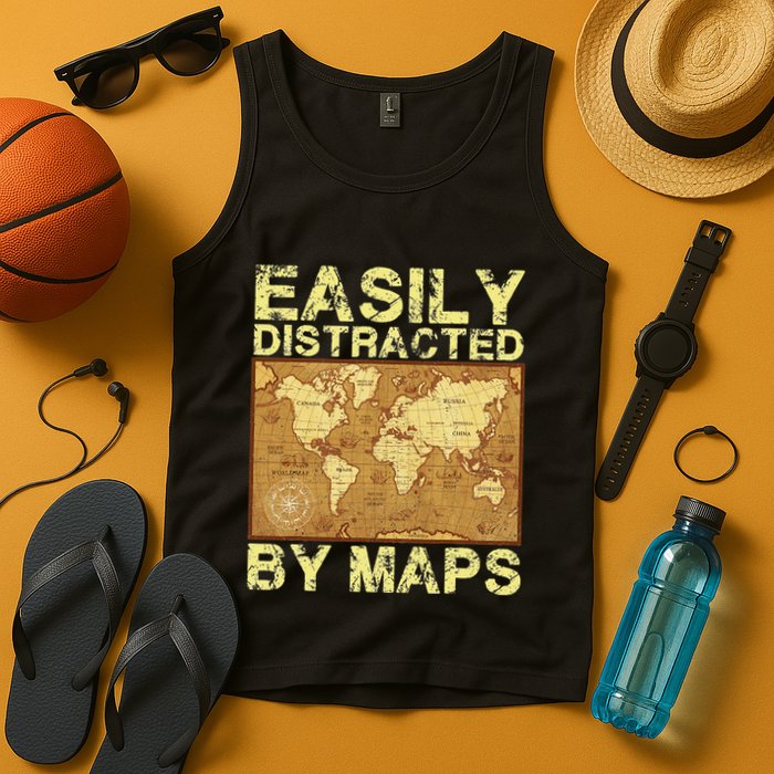 Funny Geography Teacher Easily Distracted By Maps Tank Top
