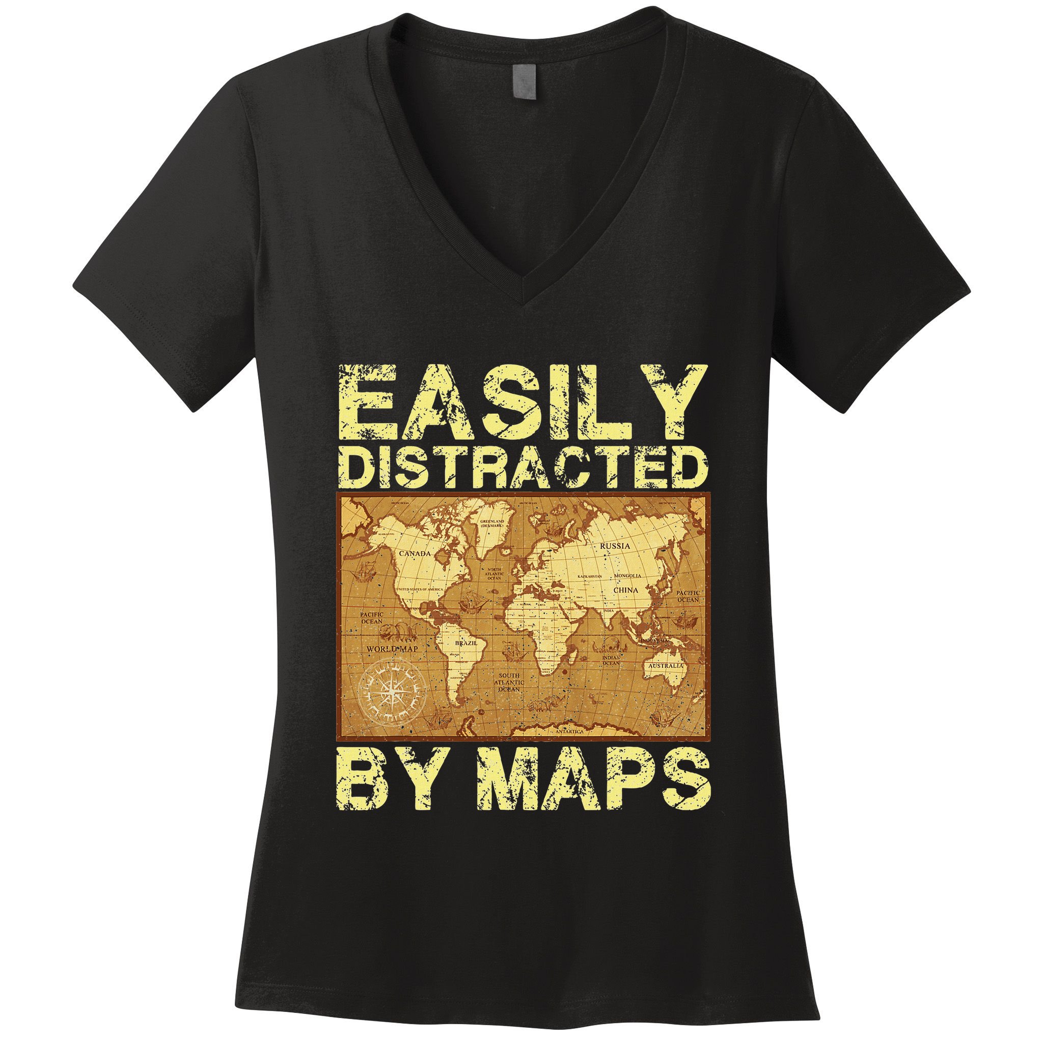 Funny Geography Teacher Easily Distracted By Maps Women's V-Neck T-Shirt