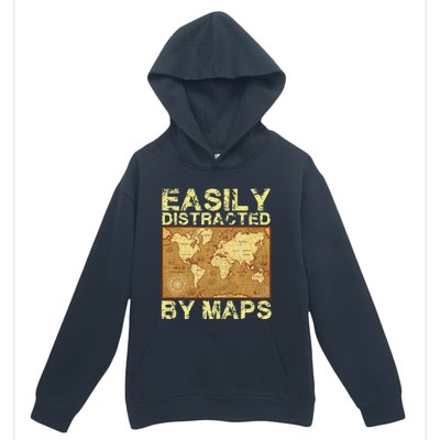 Funny Geography Teacher Easily Distracted By Maps Urban Pullover Hoodie