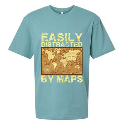 Funny Geography Teacher Easily Distracted By Maps Sueded Cloud Jersey T-Shirt