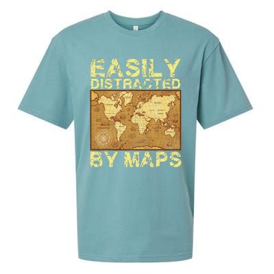 Funny Geography Teacher Easily Distracted By Maps Sueded Cloud Jersey T-Shirt