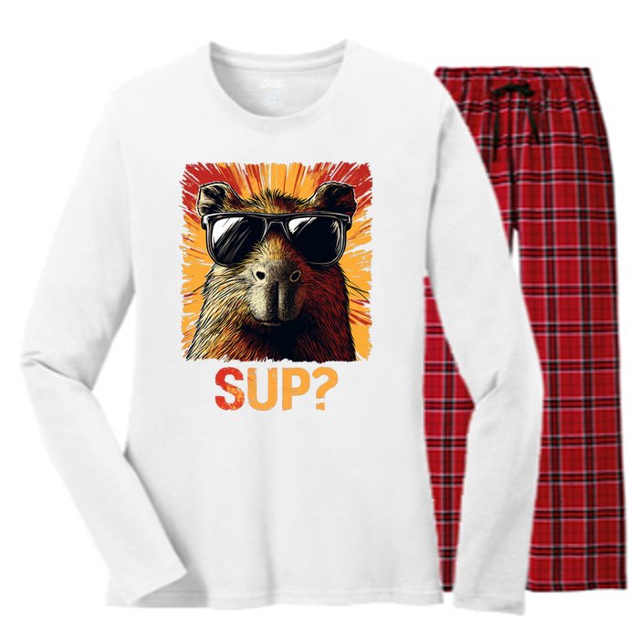 Funny Graphic Teens Capybara Women's Long Sleeve Flannel Pajama Set 