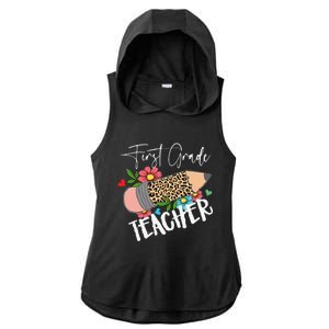 First Grade Teacher Leopard Pencil 1st Grade  Teacher Ladies PosiCharge Tri-Blend Wicking Draft Hoodie Tank