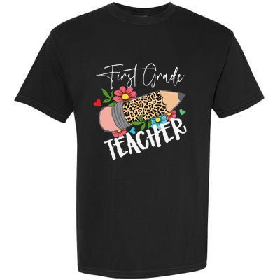 First Grade Teacher Leopard Pencil 1st Grade  Teacher Garment-Dyed Heavyweight T-Shirt