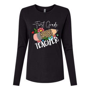 First Grade Teacher Leopard Pencil 1st Grade  Teacher Womens Cotton Relaxed Long Sleeve T-Shirt