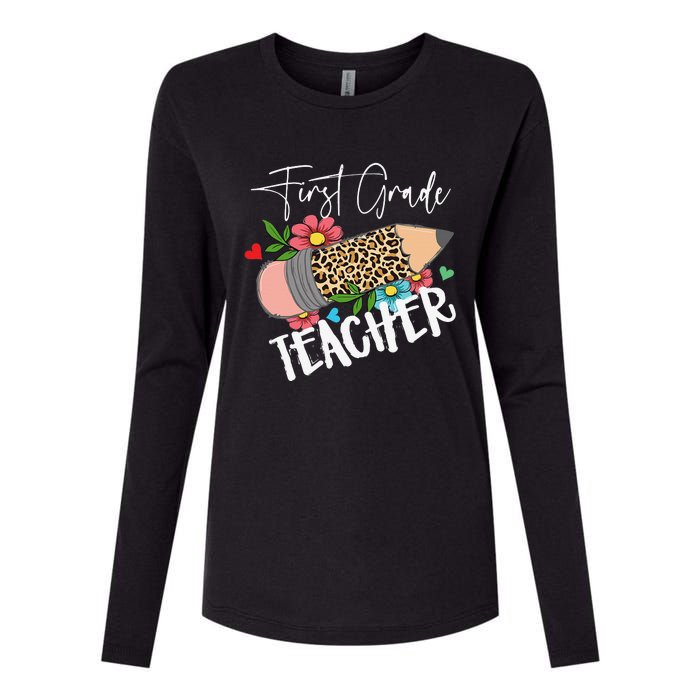 First Grade Teacher Leopard Pencil 1st Grade  Teacher Womens Cotton Relaxed Long Sleeve T-Shirt