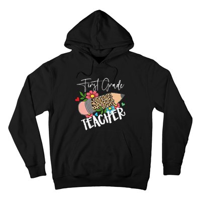 First Grade Teacher Leopard Pencil 1st Grade  Teacher Hoodie