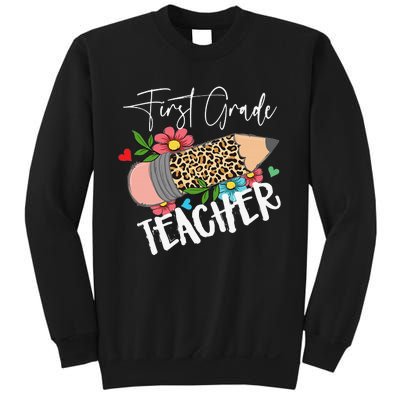 First Grade Teacher Leopard Pencil 1st Grade  Teacher Sweatshirt