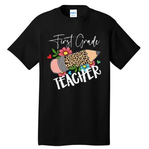 First Grade Teacher Leopard Pencil 1st Grade  Teacher Tall T-Shirt