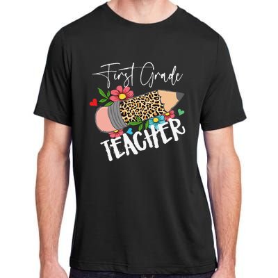 First Grade Teacher Leopard Pencil 1st Grade  Teacher Adult ChromaSoft Performance T-Shirt