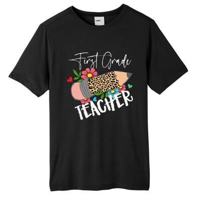 First Grade Teacher Leopard Pencil 1st Grade  Teacher Tall Fusion ChromaSoft Performance T-Shirt