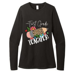 First Grade Teacher Leopard Pencil 1st Grade  Teacher Womens CVC Long Sleeve Shirt