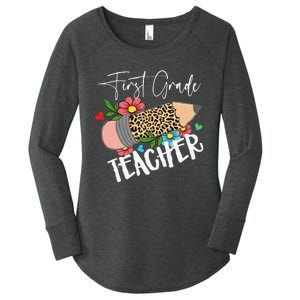 First Grade Teacher Leopard Pencil 1st Grade  Teacher Women's Perfect Tri Tunic Long Sleeve Shirt