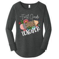 First Grade Teacher Leopard Pencil 1st Grade  Teacher Women's Perfect Tri Tunic Long Sleeve Shirt