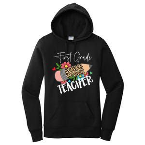 First Grade Teacher Leopard Pencil 1st Grade  Teacher Women's Pullover Hoodie