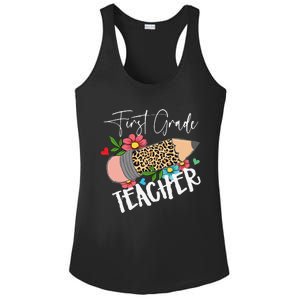 First Grade Teacher Leopard Pencil 1st Grade  Teacher Ladies PosiCharge Competitor Racerback Tank