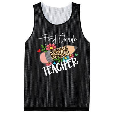 First Grade Teacher Leopard Pencil 1st Grade  Teacher Mesh Reversible Basketball Jersey Tank