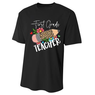 First Grade Teacher Leopard Pencil 1st Grade  Teacher Performance Sprint T-Shirt